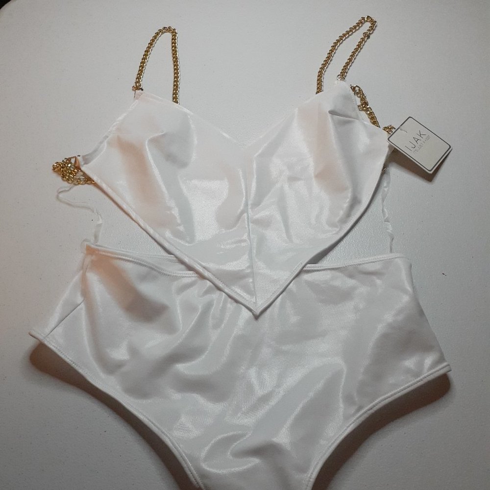 IJAK Its Just A Kiss Bikini - White w Gold Chains - Size M
